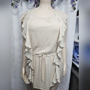 Mystree Cream Sleeveless Ruffled Blouse